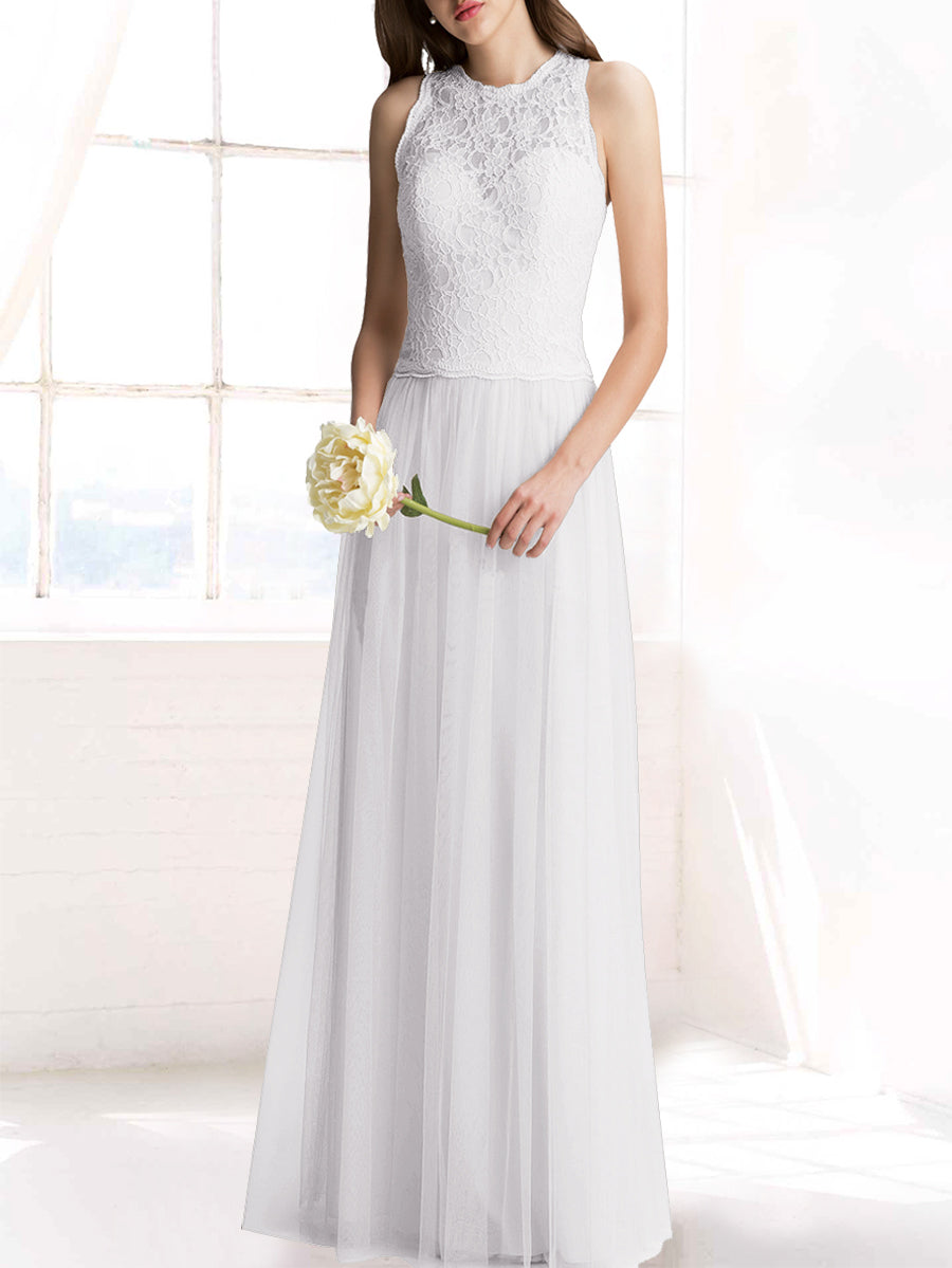 Chiffon Column Jewel Neck Sleeveless Bridesmaid Dress-MB50103