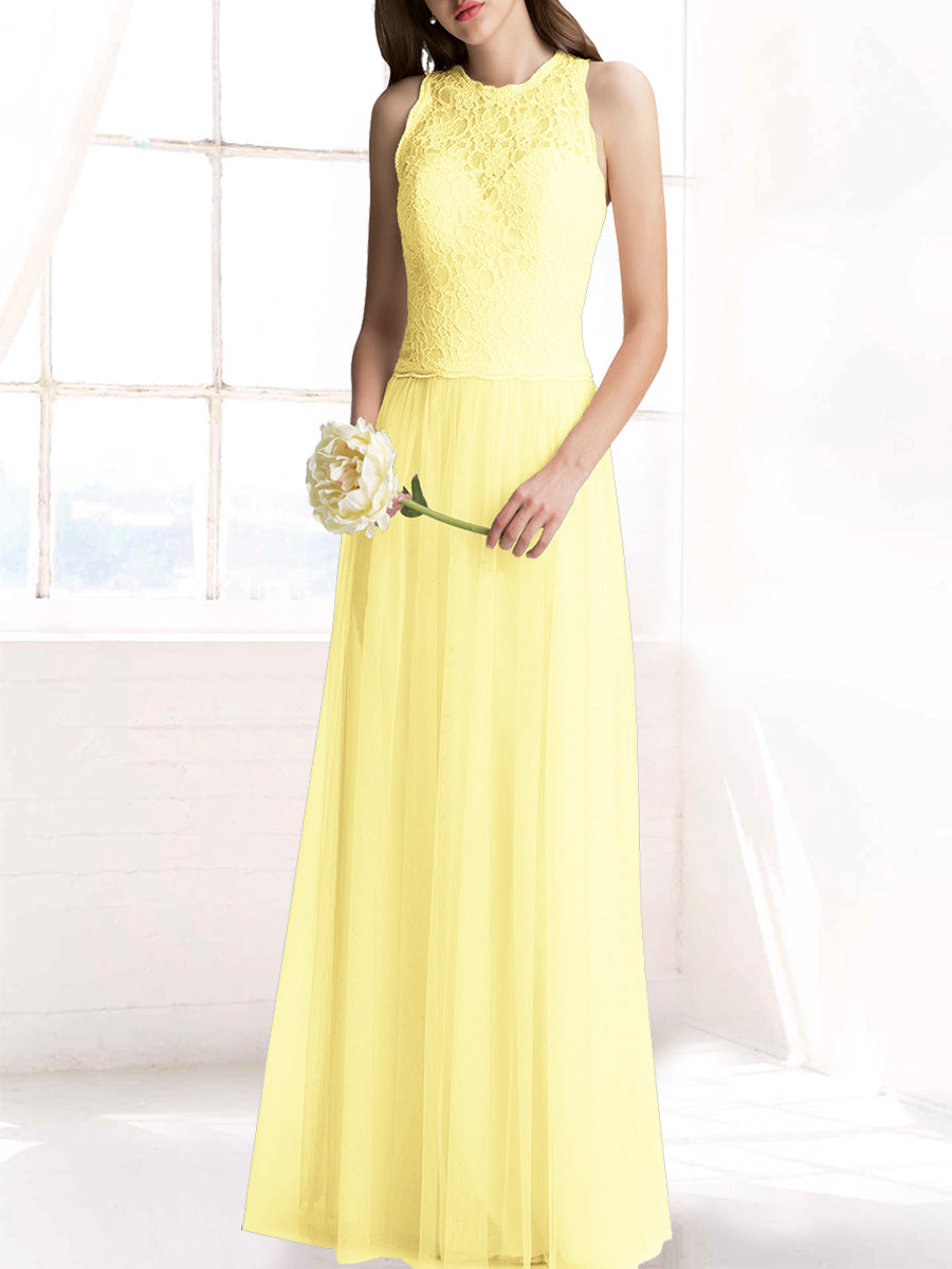 Chiffon Column Jewel Neck Sleeveless Bridesmaid Dress-MB50103