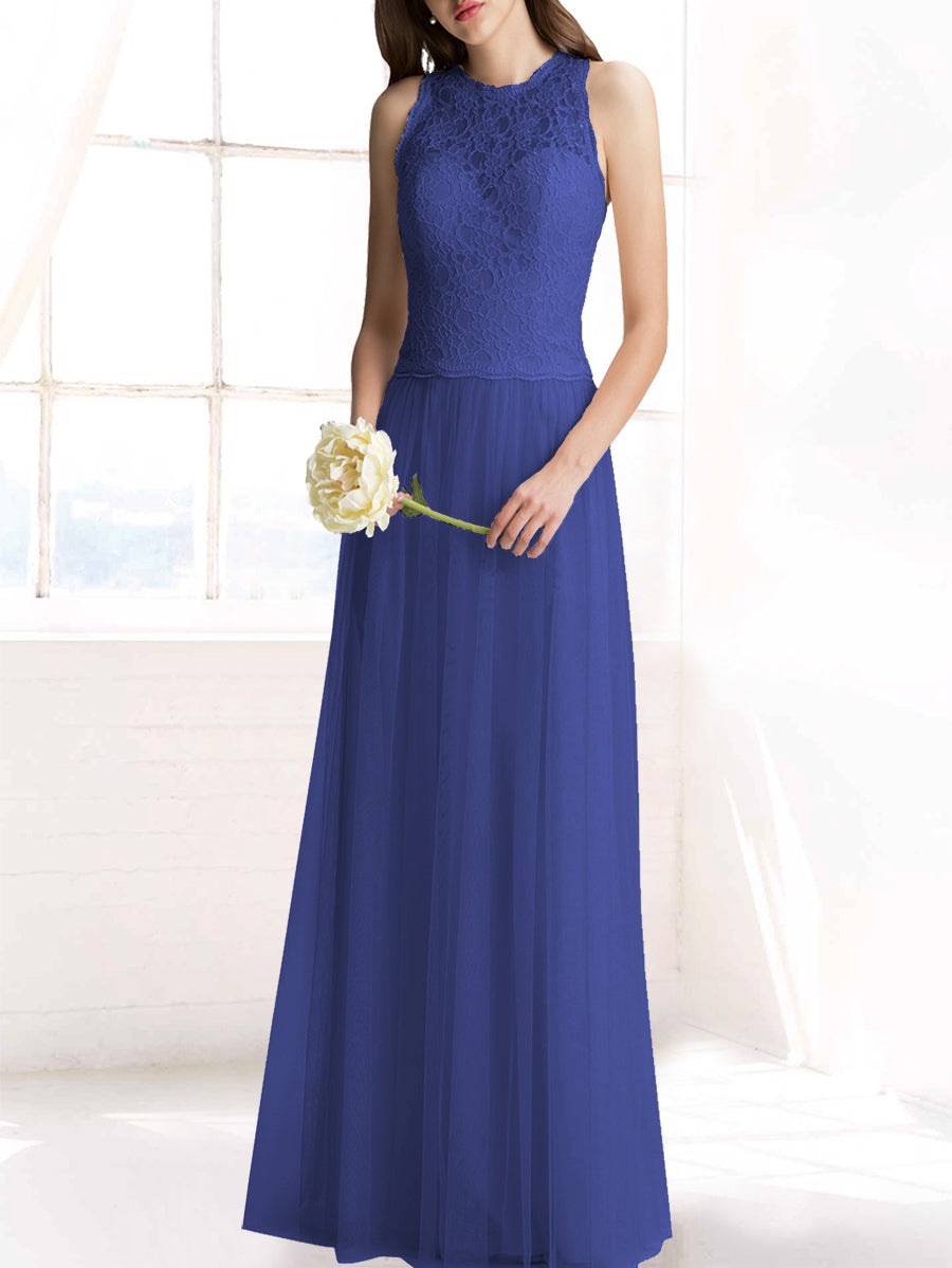 Chiffon Column Jewel Neck Sleeveless Bridesmaid Dress-MB50103