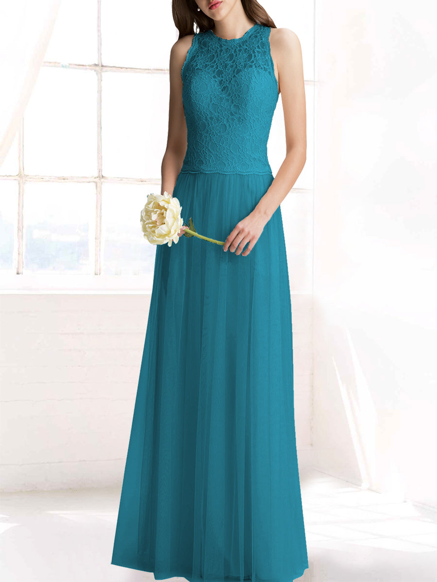 Chiffon Column Jewel Neck Sleeveless Bridesmaid Dress-MB50103