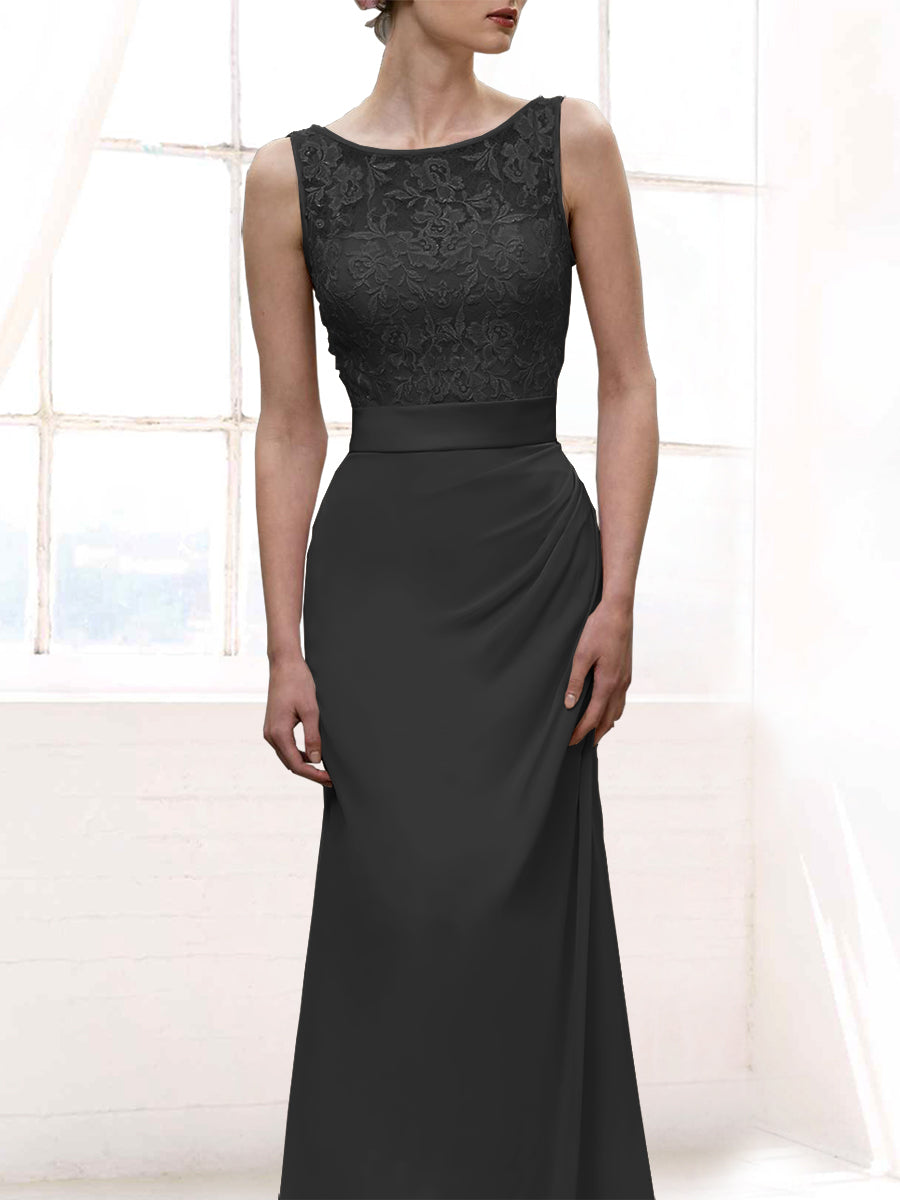 Chiffon Column Scoop Neck Sleeveless Bridesmaid Dress-MB50108