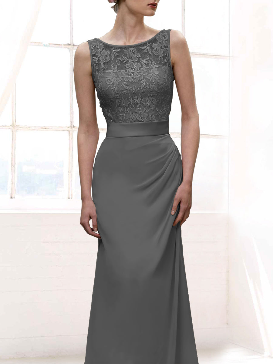 Chiffon Column Scoop Neck Sleeveless Bridesmaid Dress-MB50108