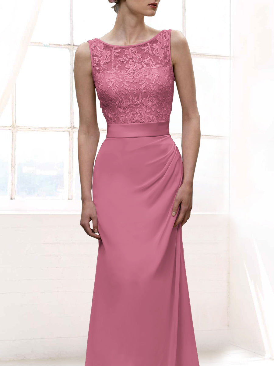 Chiffon Column Scoop Neck Sleeveless Bridesmaid Dress-MB50108