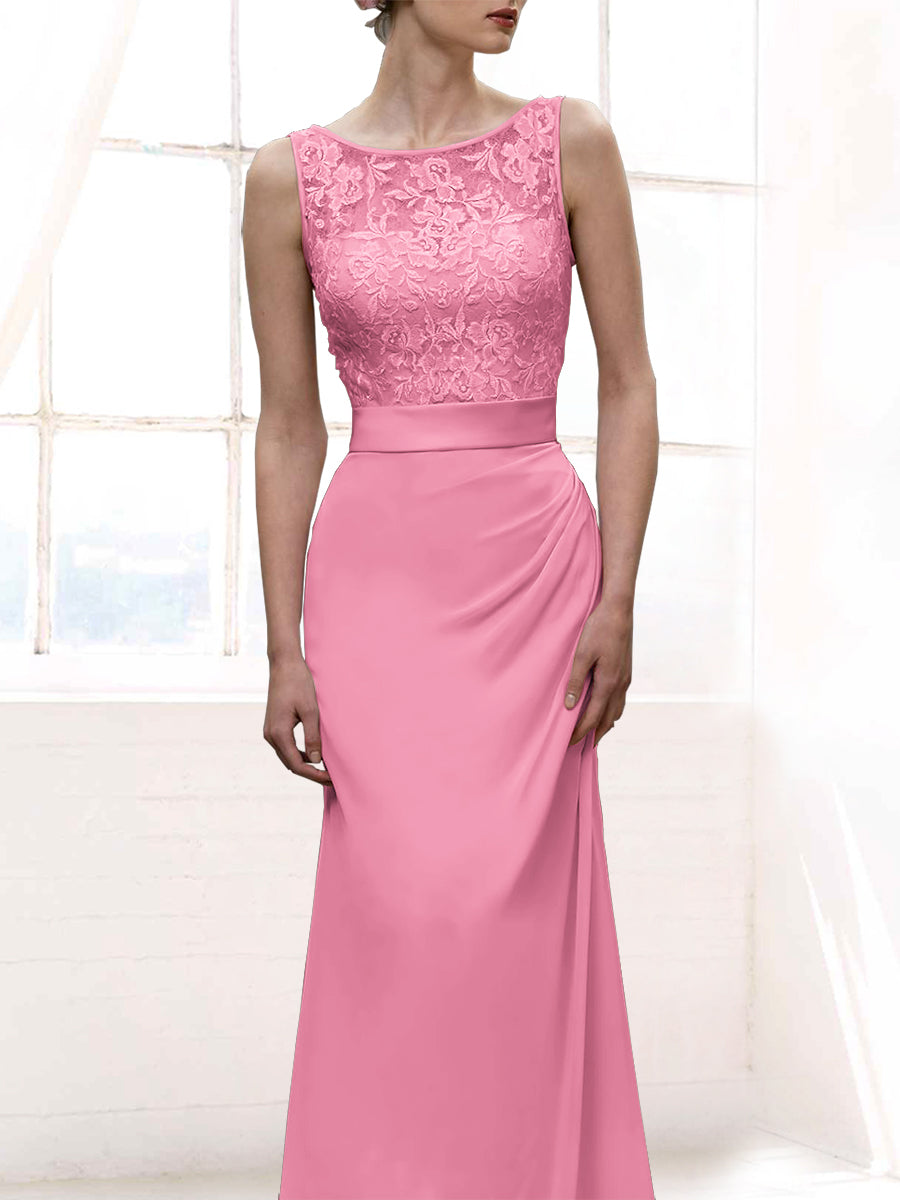 Chiffon Column Scoop Neck Sleeveless Bridesmaid Dress-MB50108