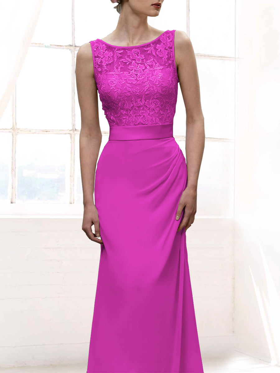 Chiffon Column Scoop Neck Sleeveless Bridesmaid Dress-MB50108