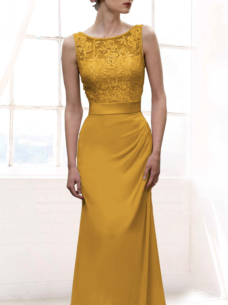 Chiffon Column Scoop Neck Sleeveless Bridesmaid Dress-MB50108