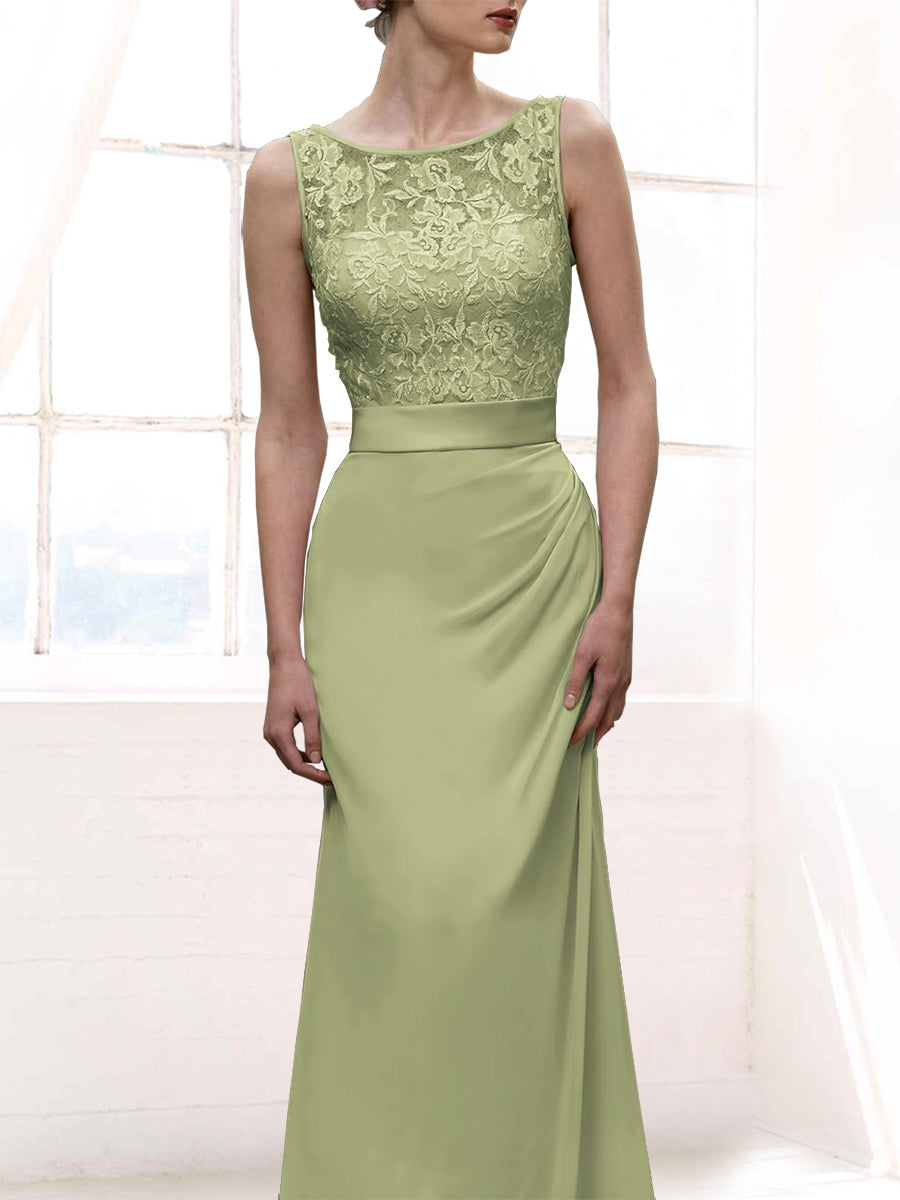 Chiffon Column Scoop Neck Sleeveless Bridesmaid Dress-MB50108