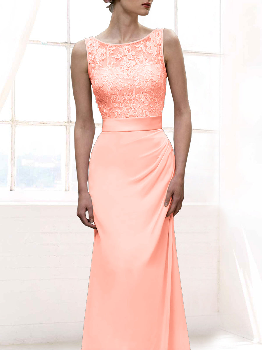 Chiffon Column Scoop Neck Sleeveless Bridesmaid Dress-MB50108