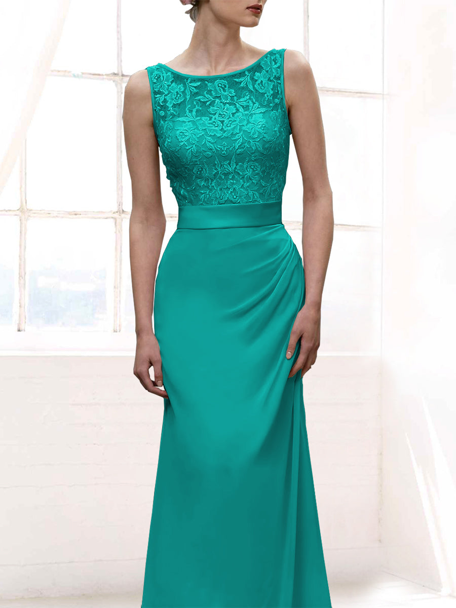 Chiffon Column Scoop Neck Sleeveless Bridesmaid Dress-MB50108