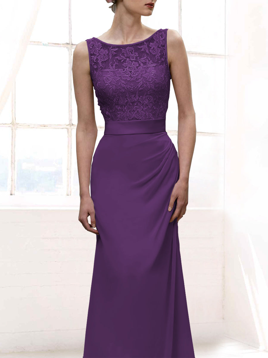 Chiffon Column Scoop Neck Sleeveless Bridesmaid Dress-MB50108