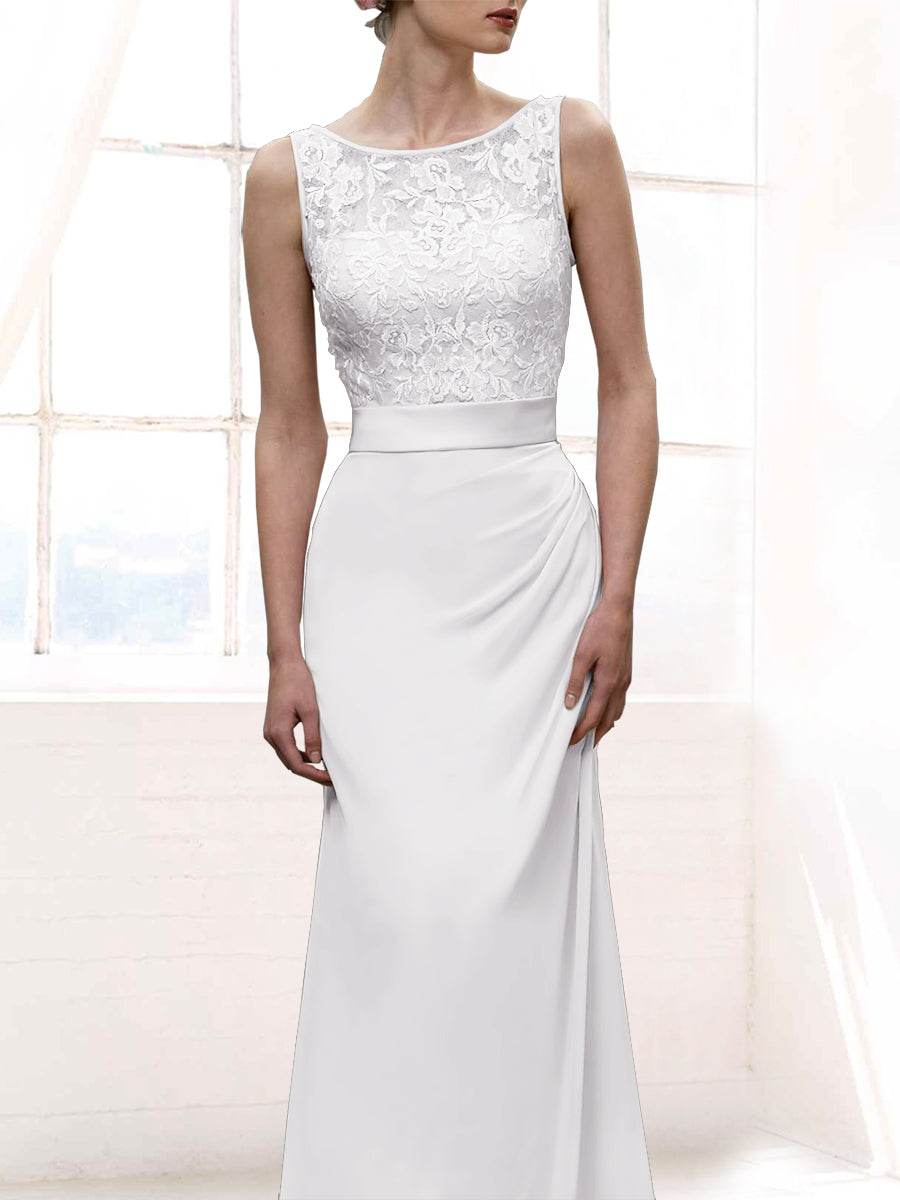 Chiffon Column Scoop Neck Sleeveless Bridesmaid Dress-MB50108