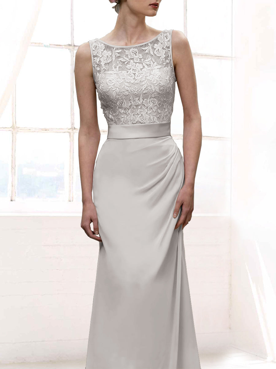 Chiffon Column Scoop Neck Sleeveless Bridesmaid Dress-MB50108