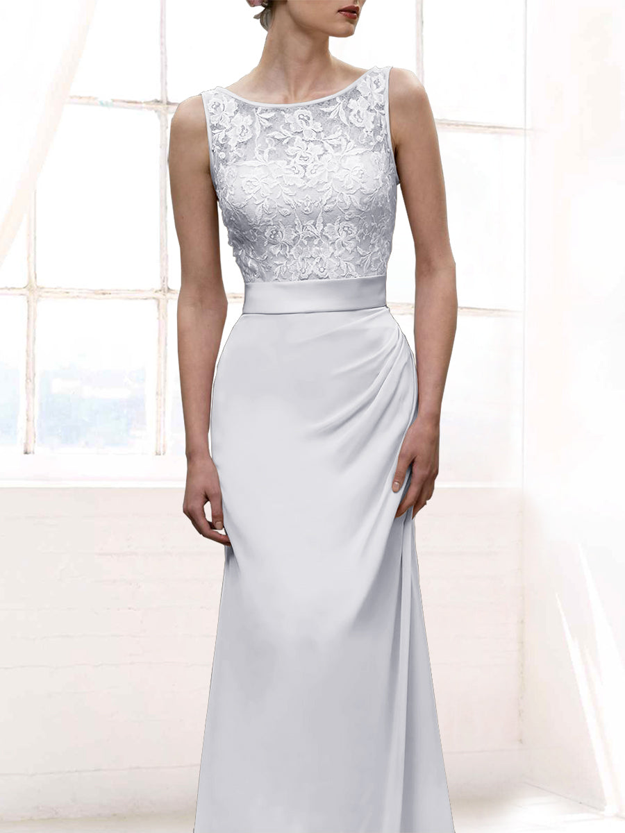 Chiffon Column Scoop Neck Sleeveless Bridesmaid Dress-MB50108