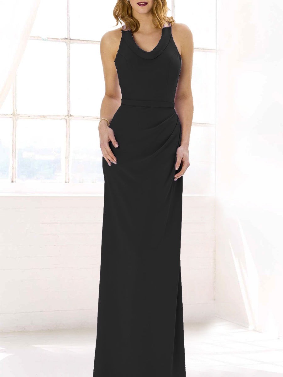 Chiffon Column V-Neck Sleeveless Bridesmaid Dress-MB50127