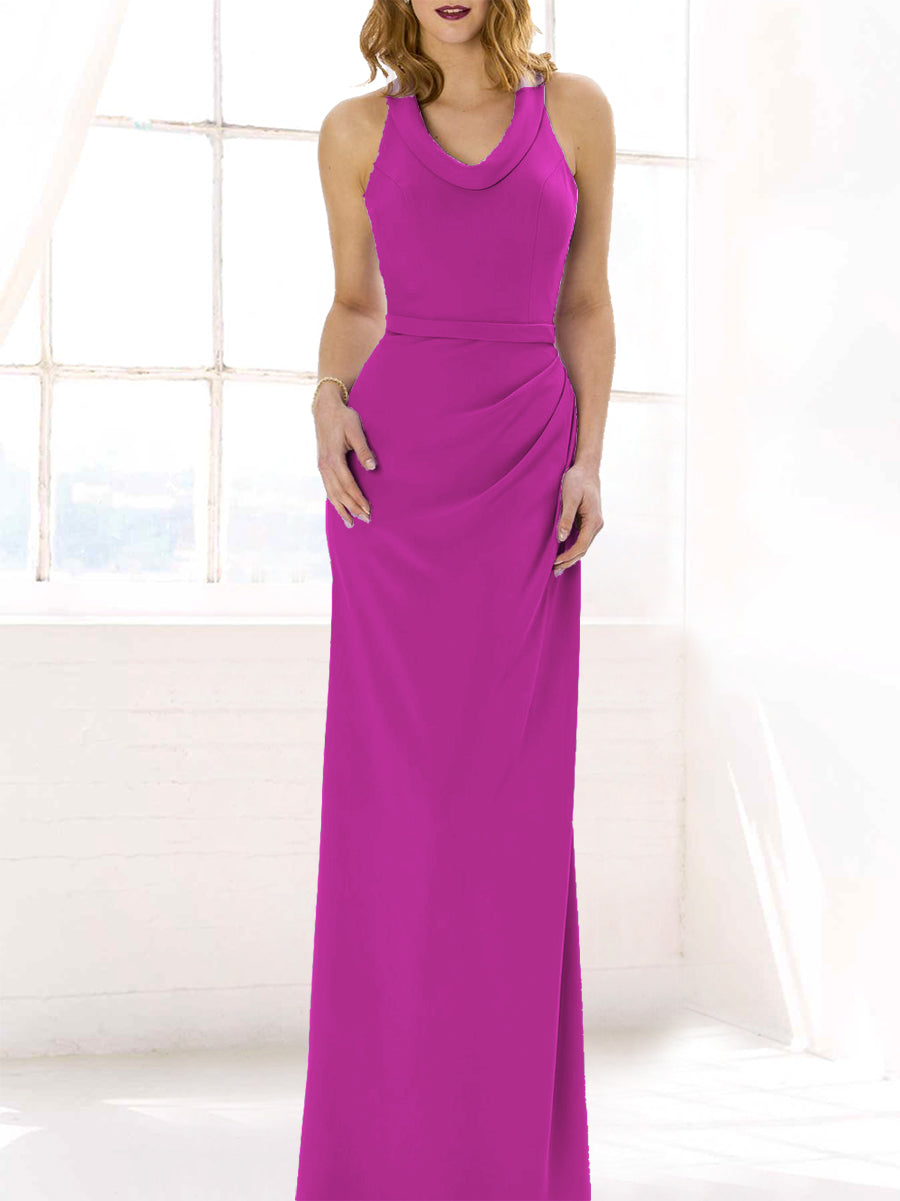 Chiffon Column V-Neck Sleeveless Bridesmaid Dress-MB50127