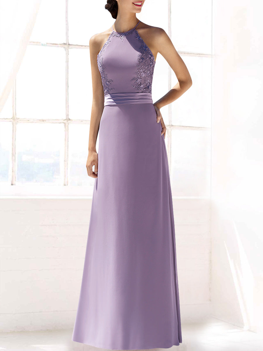 Lace Halter Sleeveless Bridesmaid Dress| Plus Size | 60+ Colors