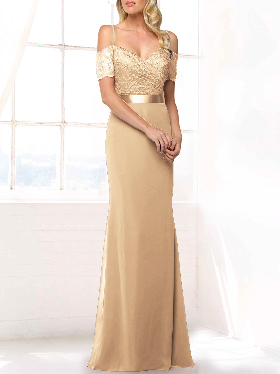 Lace Mermaid Off the Shoulder Sleeveless Bridesmaid Dress-MB53406