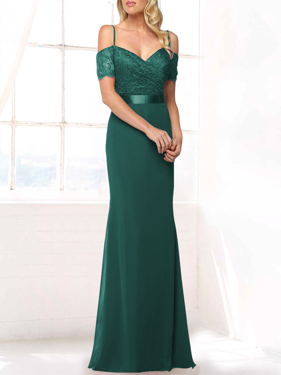 Lace Mermaid Off the Shoulder Sleeveless Bridesmaid Dress-MB53406