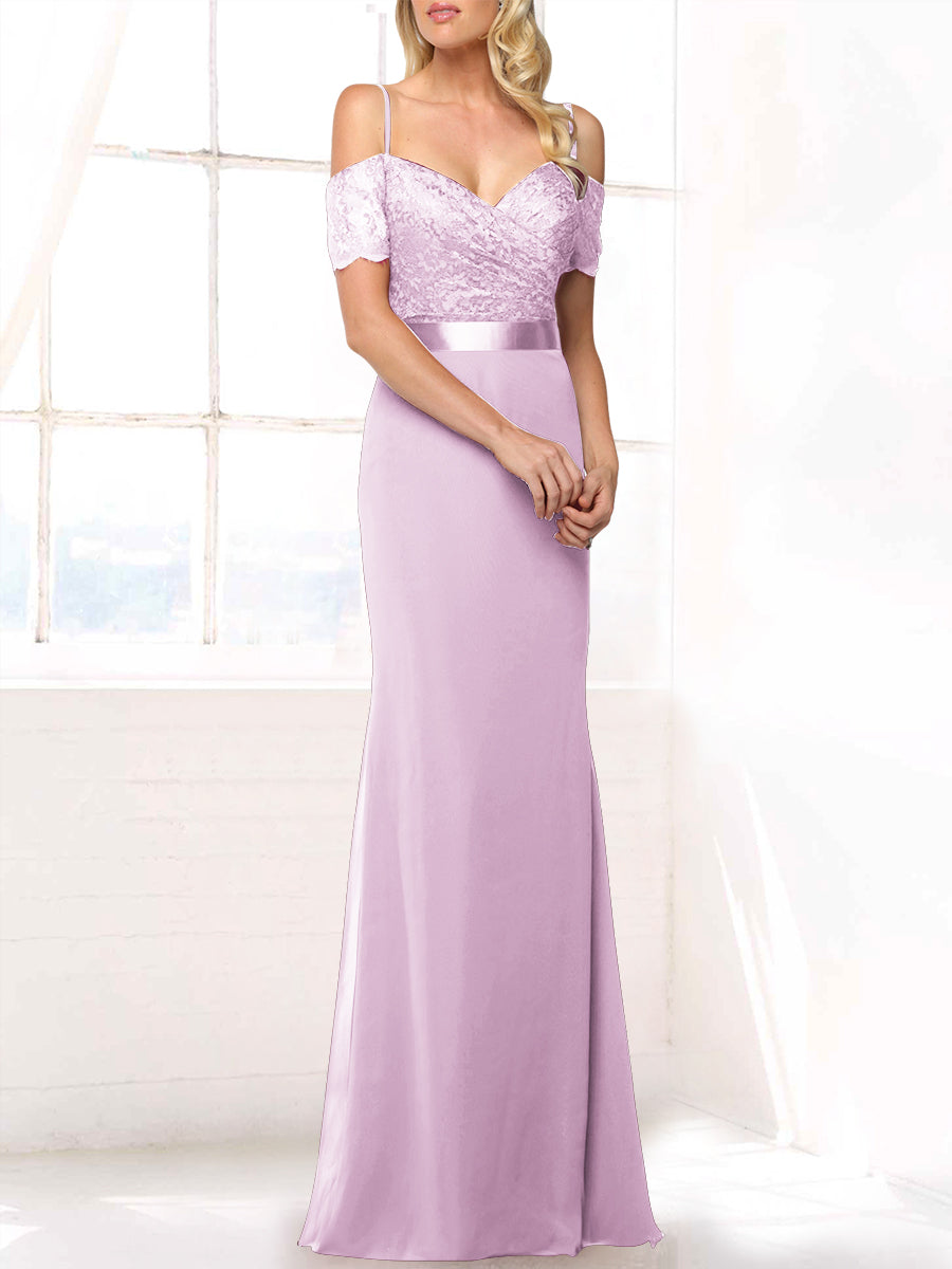 Lace Mermaid Off the Shoulder Sleeveless Bridesmaid Dress-MB53406