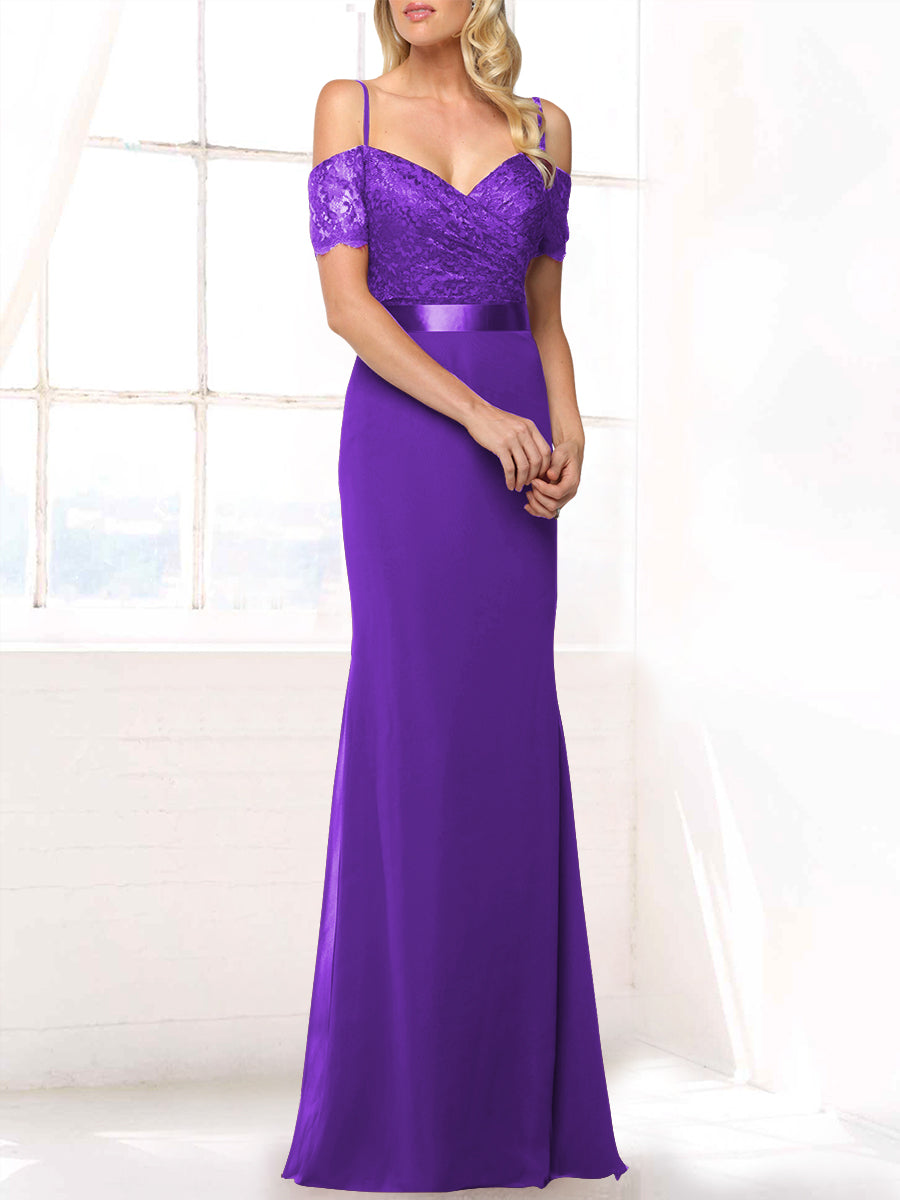 Lace Mermaid Off the Shoulder Sleeveless Bridesmaid Dress-MB53406