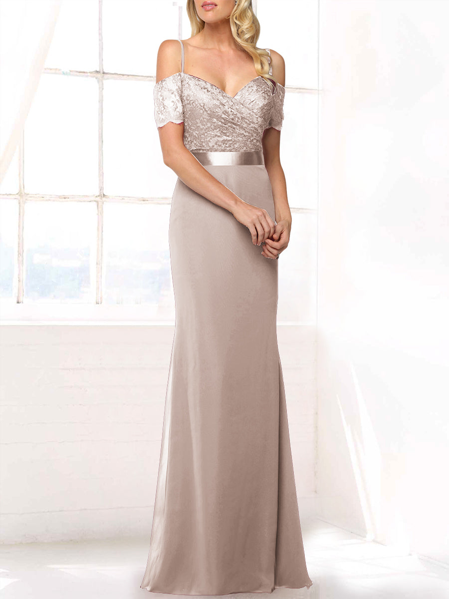 Lace Mermaid Off the Shoulder Sleeveless Bridesmaid Dress-MB53406