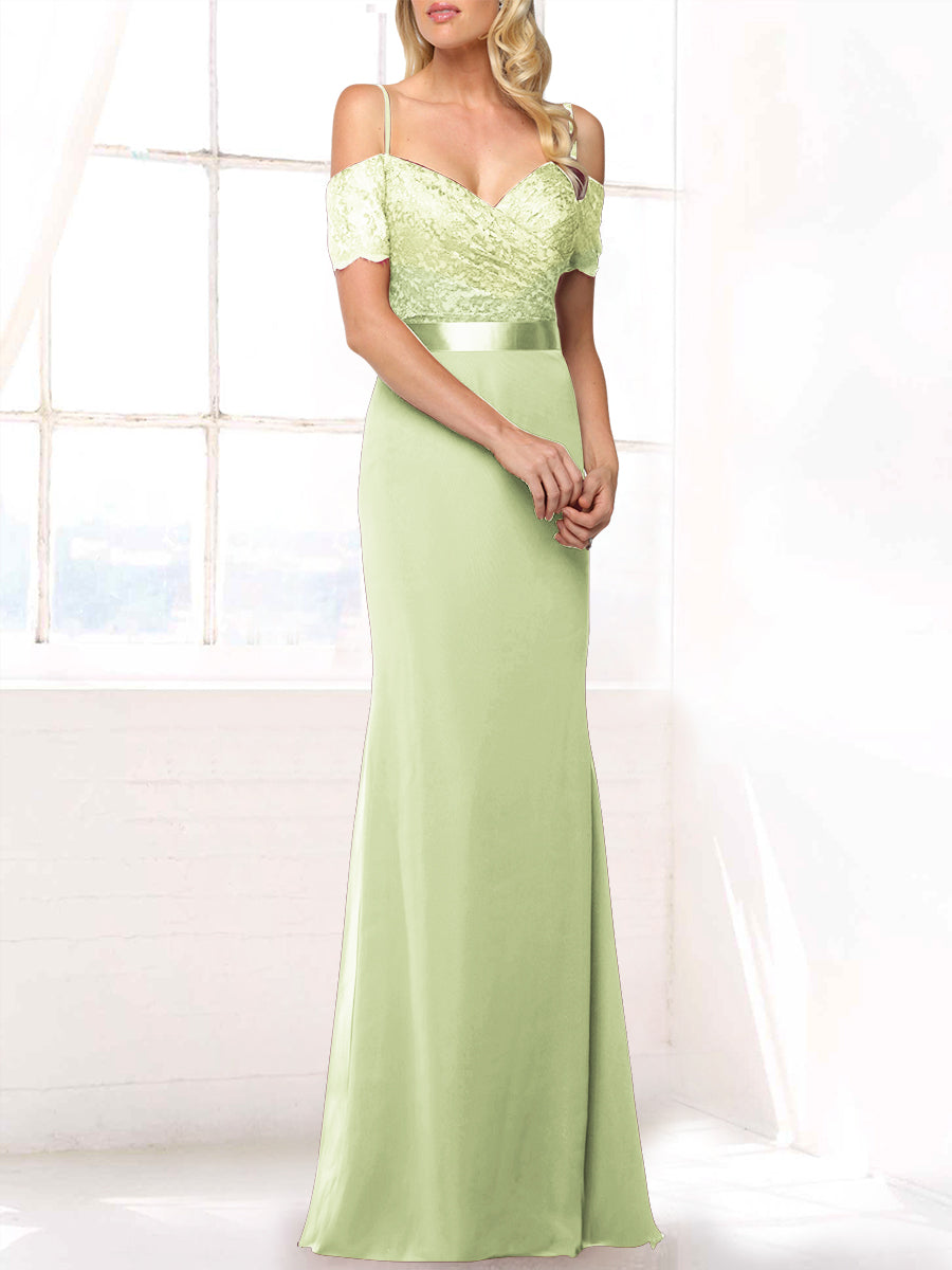 Lace Mermaid Off the Shoulder Sleeveless Bridesmaid Dress-MB53406