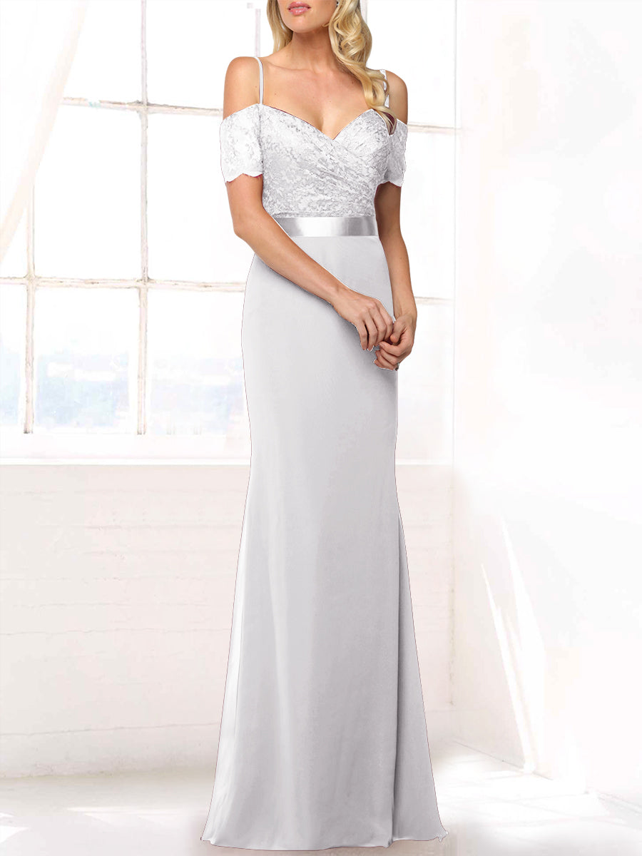 Lace Mermaid Off the Shoulder Sleeveless Bridesmaid Dress-MB53406