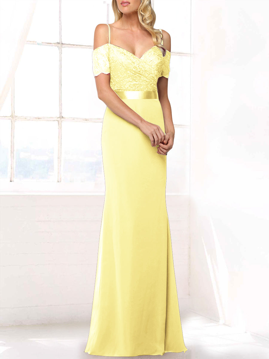 Lace Mermaid Off the Shoulder Sleeveless Bridesmaid Dress-MB53406