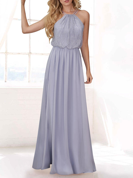 Lace Halter Sleeveless Bridesmaid Dress| Plus Size | 60+ Colors