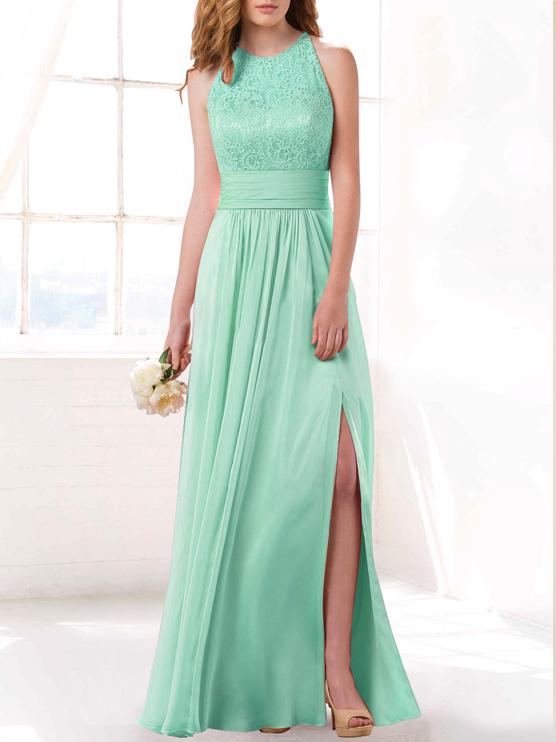 Lace Halter Sleeveless Bridesmaid Dress| Plus Size | 60+ Colors