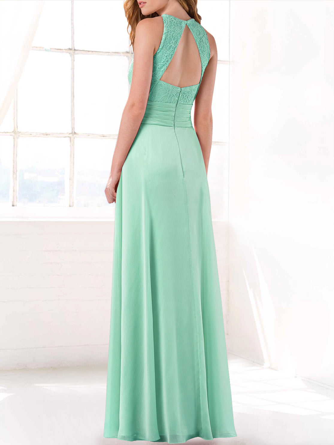 Lace Halter Sleeveless Bridesmaid Dress| Plus Size | 60+ Colors