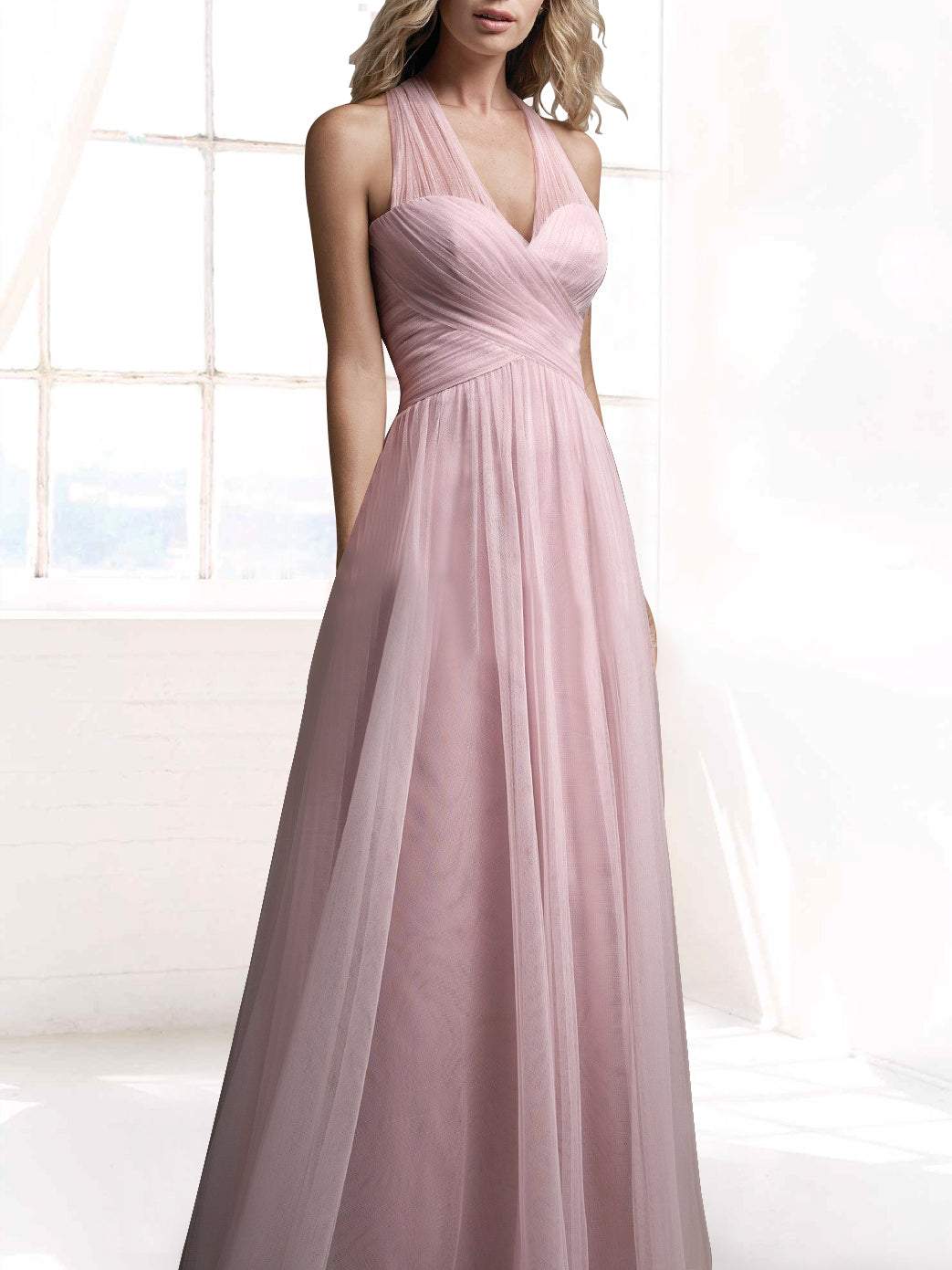 Lace Halter Sleeveless Bridesmaid Dress| Plus Size | 60+ Colors