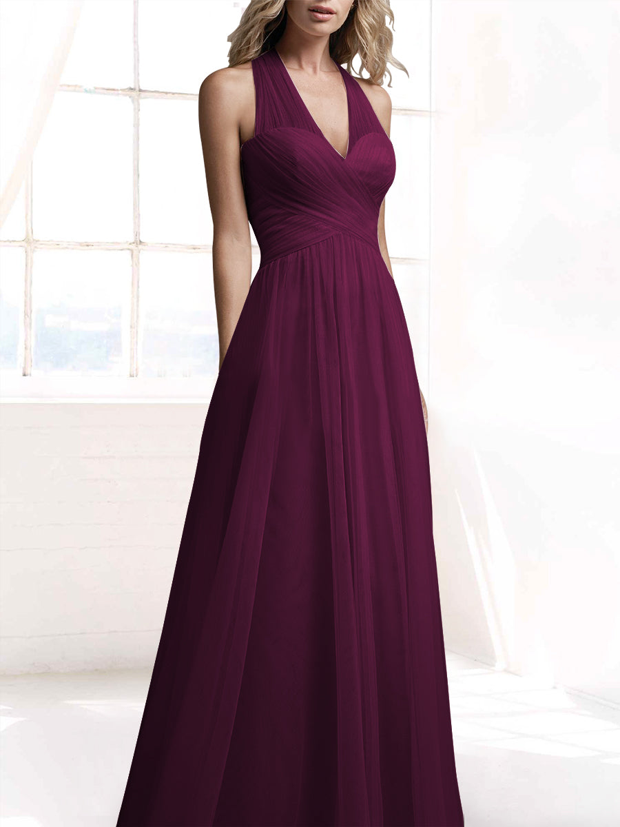 Tulle A-Line V-Neck Sleeveless Bridesmaid Dress-MB53416