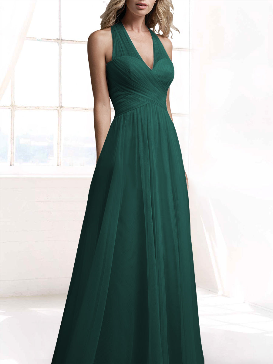 Tulle A-Line V-Neck Sleeveless Bridesmaid Dress-MB53416