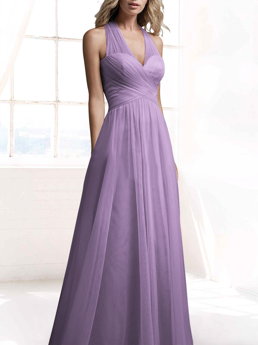 Tulle A-Line V-Neck Sleeveless Bridesmaid Dress-MB53416