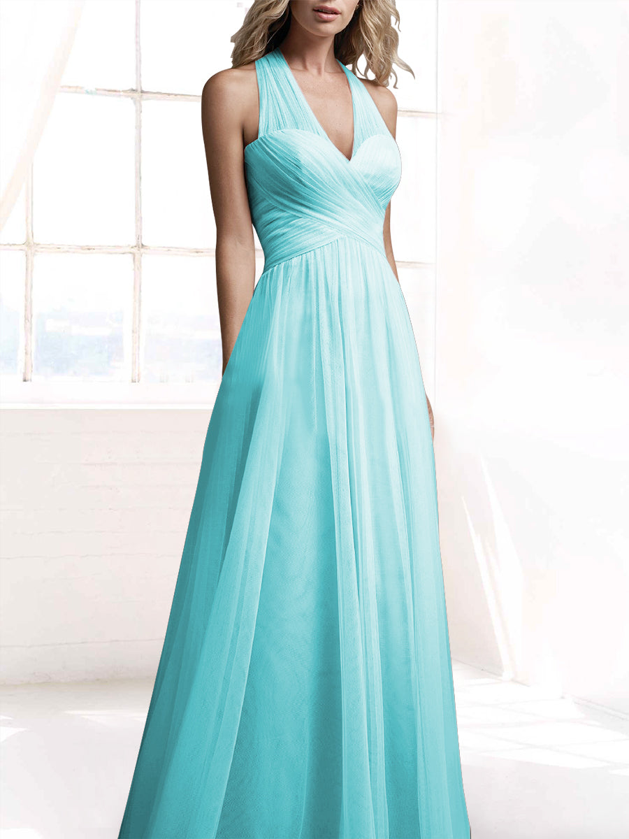 Tulle A-Line V-Neck Sleeveless Bridesmaid Dress-MB53416