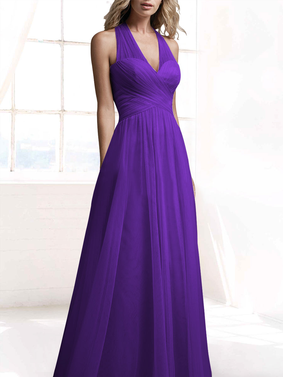 Tulle A-Line V-Neck Sleeveless Bridesmaid Dress-MB53416