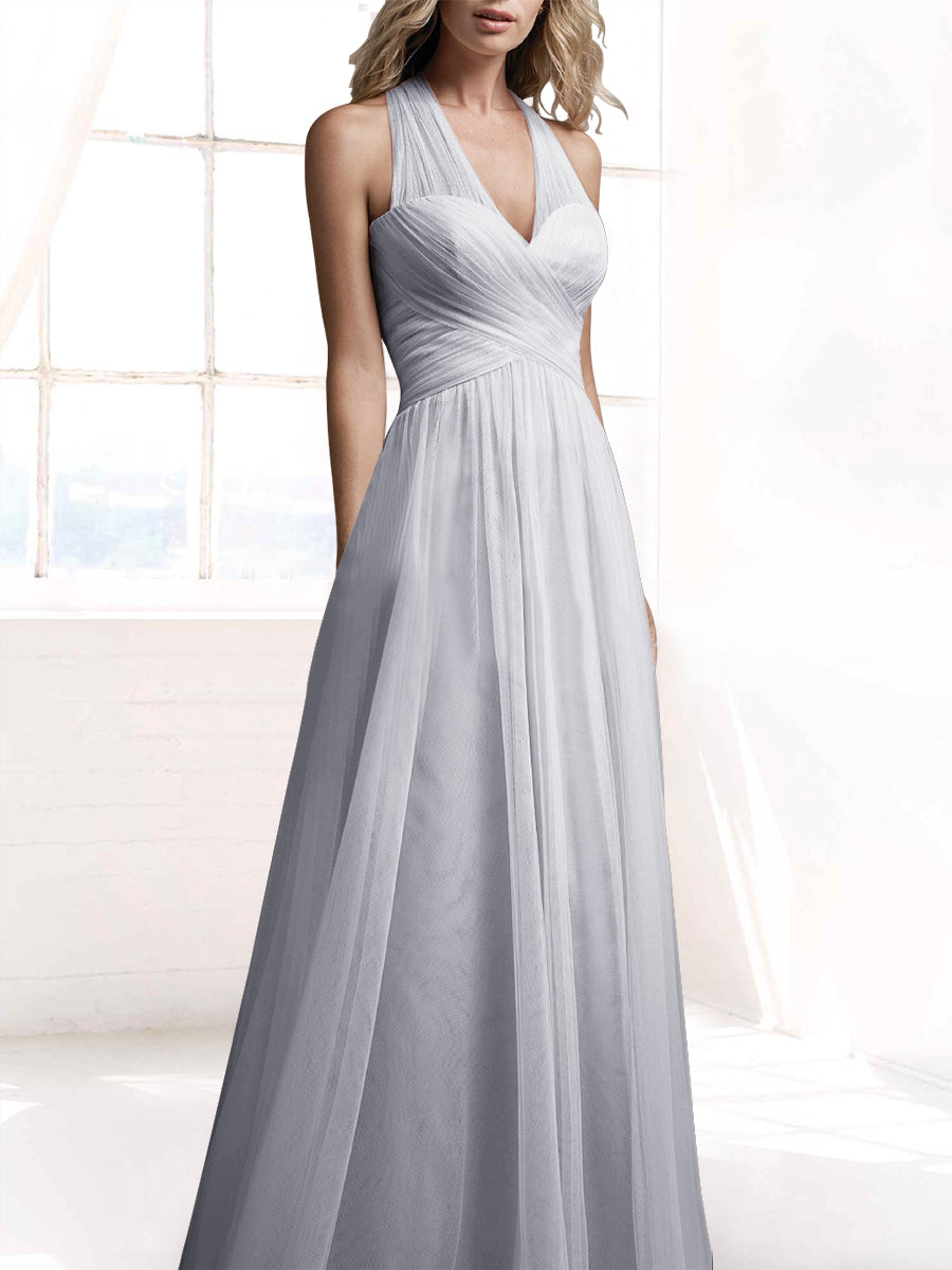 Tulle A-Line V-Neck Sleeveless Bridesmaid Dress-MB53416