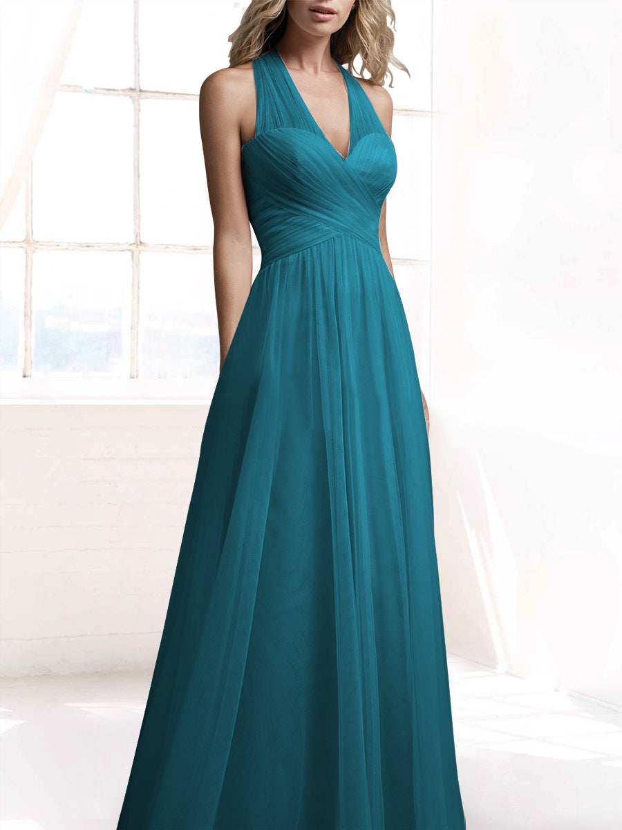 Tulle A-Line V-Neck Sleeveless Bridesmaid Dress-MB53416