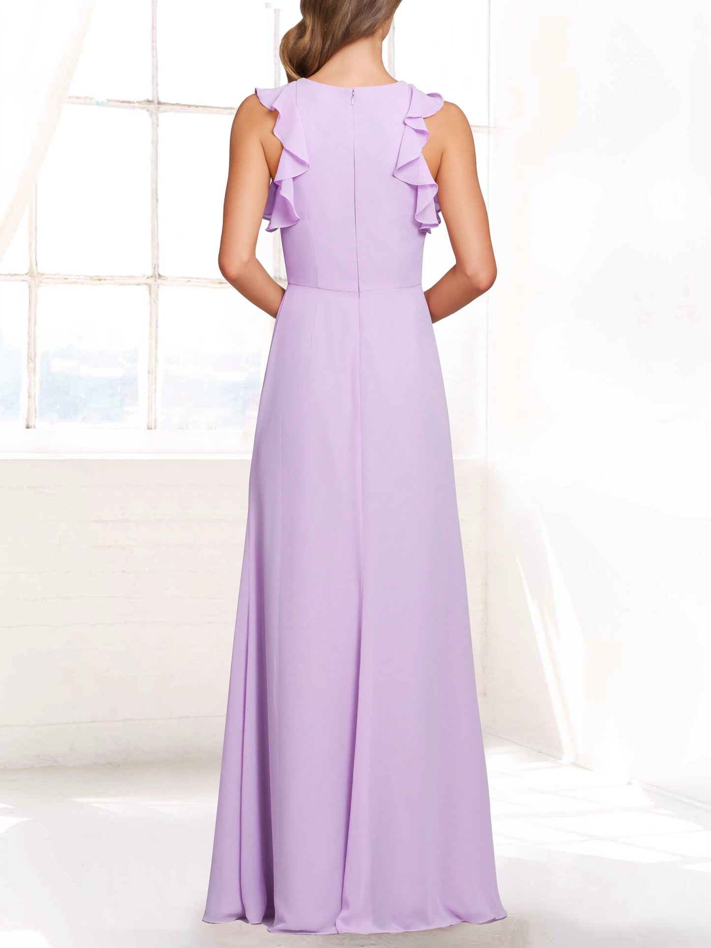 Chiffon Halter Sleeveless Bridesmaid Dress| Plus Size | 60+ Colors