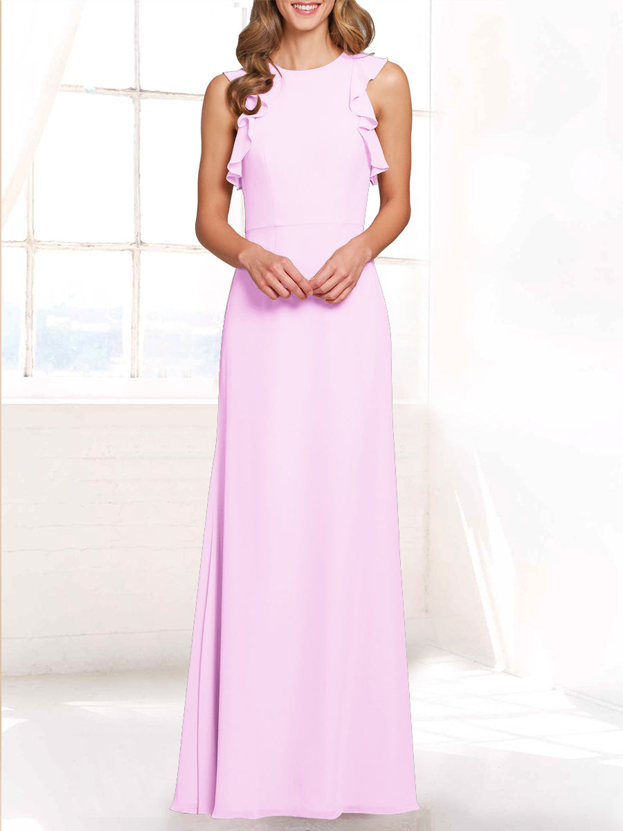 Chiffon Column Boat Neck Sleeveless Bridesmaid Dress-MB53421