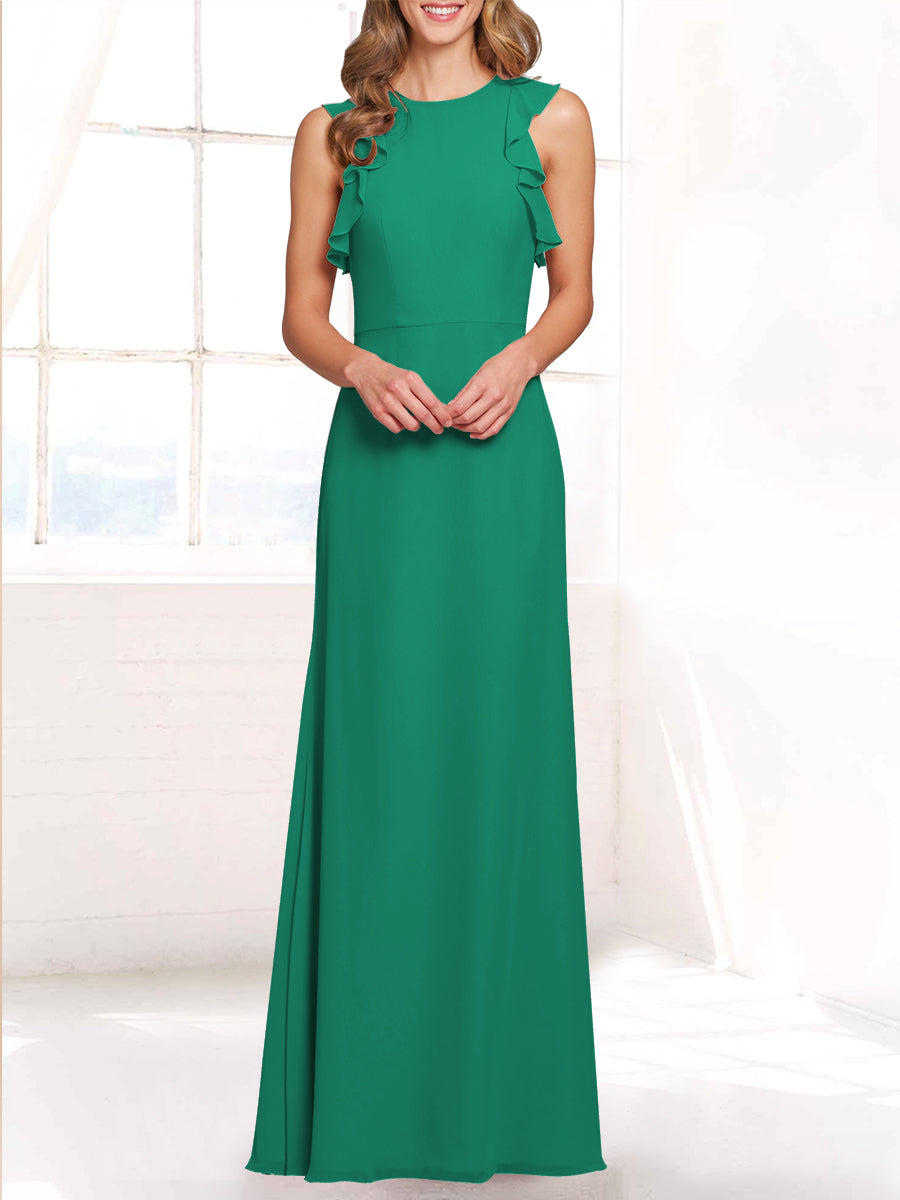 Chiffon Column Boat Neck Sleeveless Bridesmaid Dress-MB53421