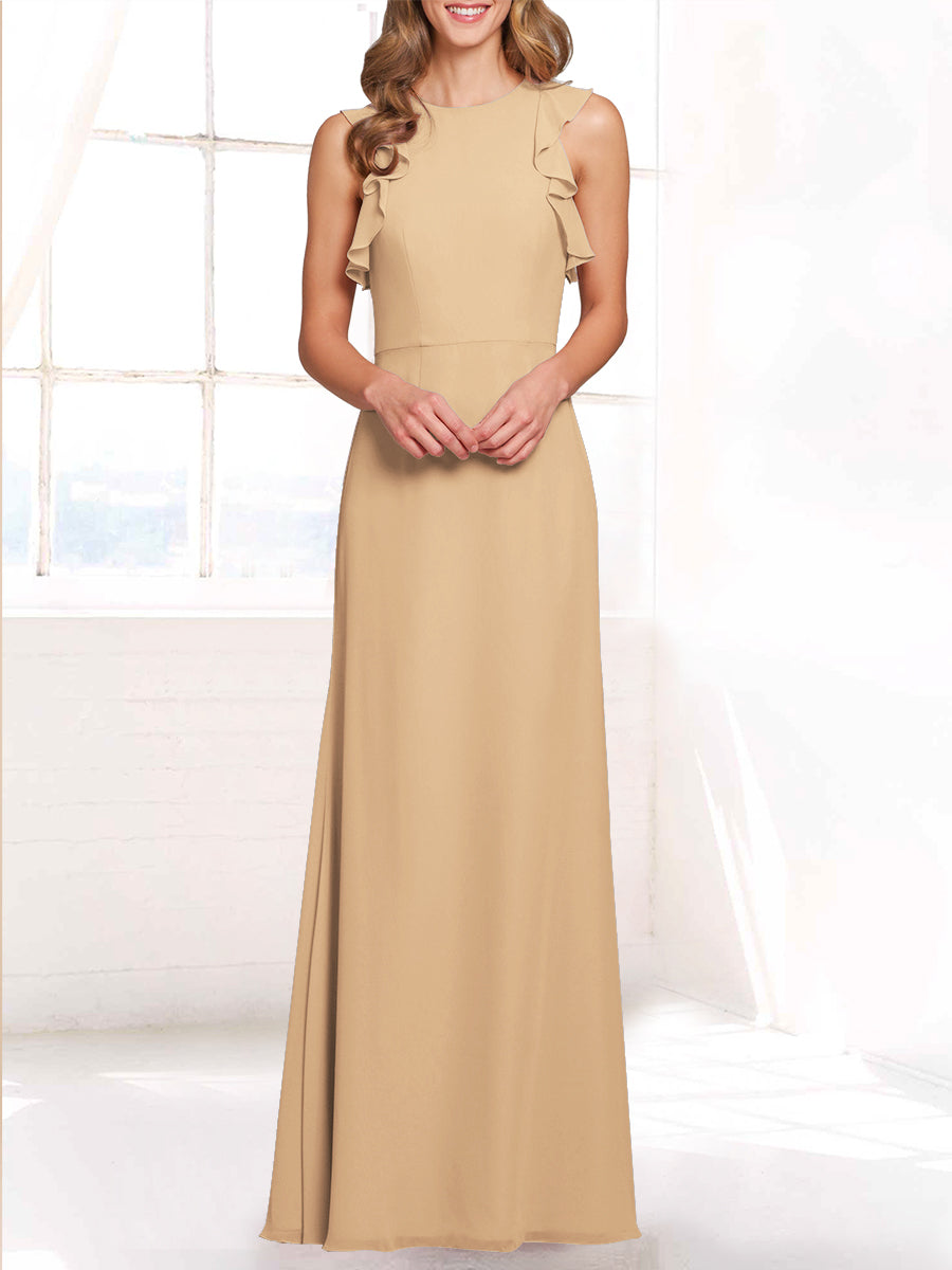 Chiffon Column Boat Neck Sleeveless Bridesmaid Dress-MB53421