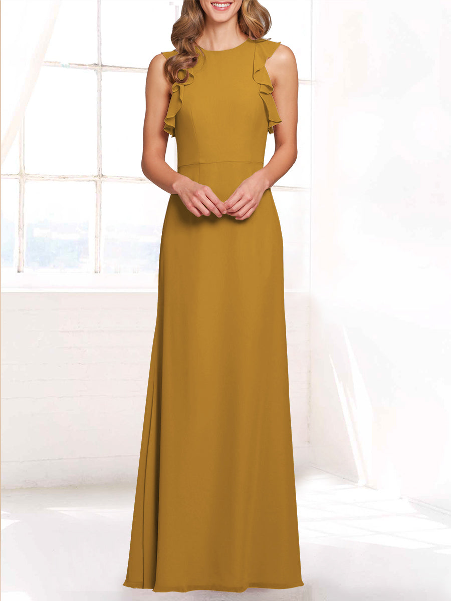 Chiffon Column Boat Neck Sleeveless Bridesmaid Dress-MB53421