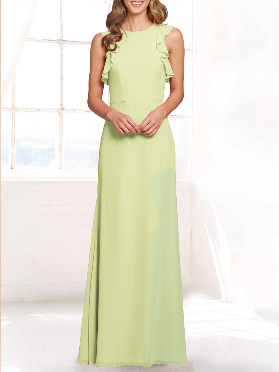 Chiffon Column Boat Neck Sleeveless Bridesmaid Dress-MB53421