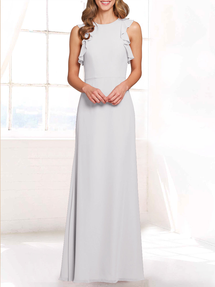 Chiffon Column Boat Neck Sleeveless Bridesmaid Dress-MB53421