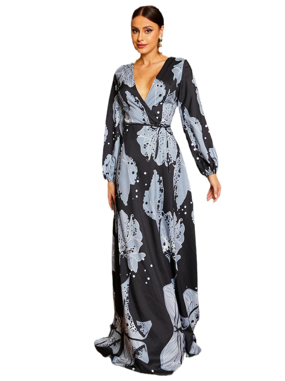 FLORAL A-Line V-Neck Long Sleeves-Dress-MM00034