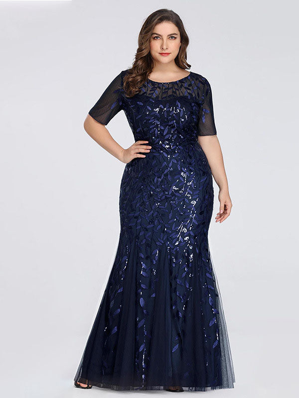 Sequin Mermaid/Trumpet Scoop Neck Half Sleeves Dress-MM00038