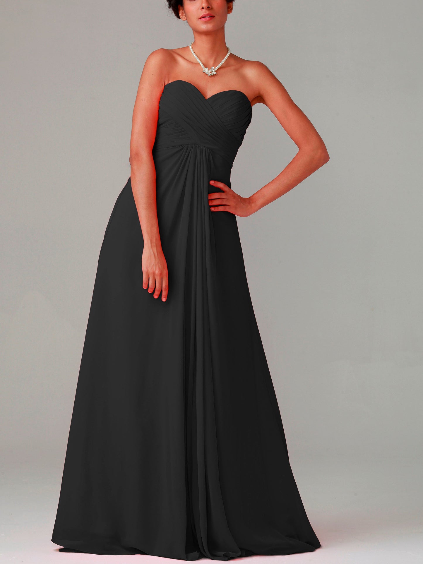 Chiffon Column Strapless Sleeveless Bridesmaid Dress-MB0117015