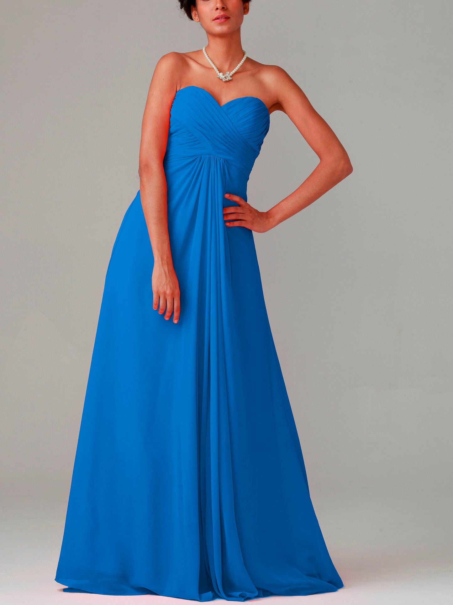 Chiffon Column Strapless Sleeveless Bridesmaid Dress-MB0117015